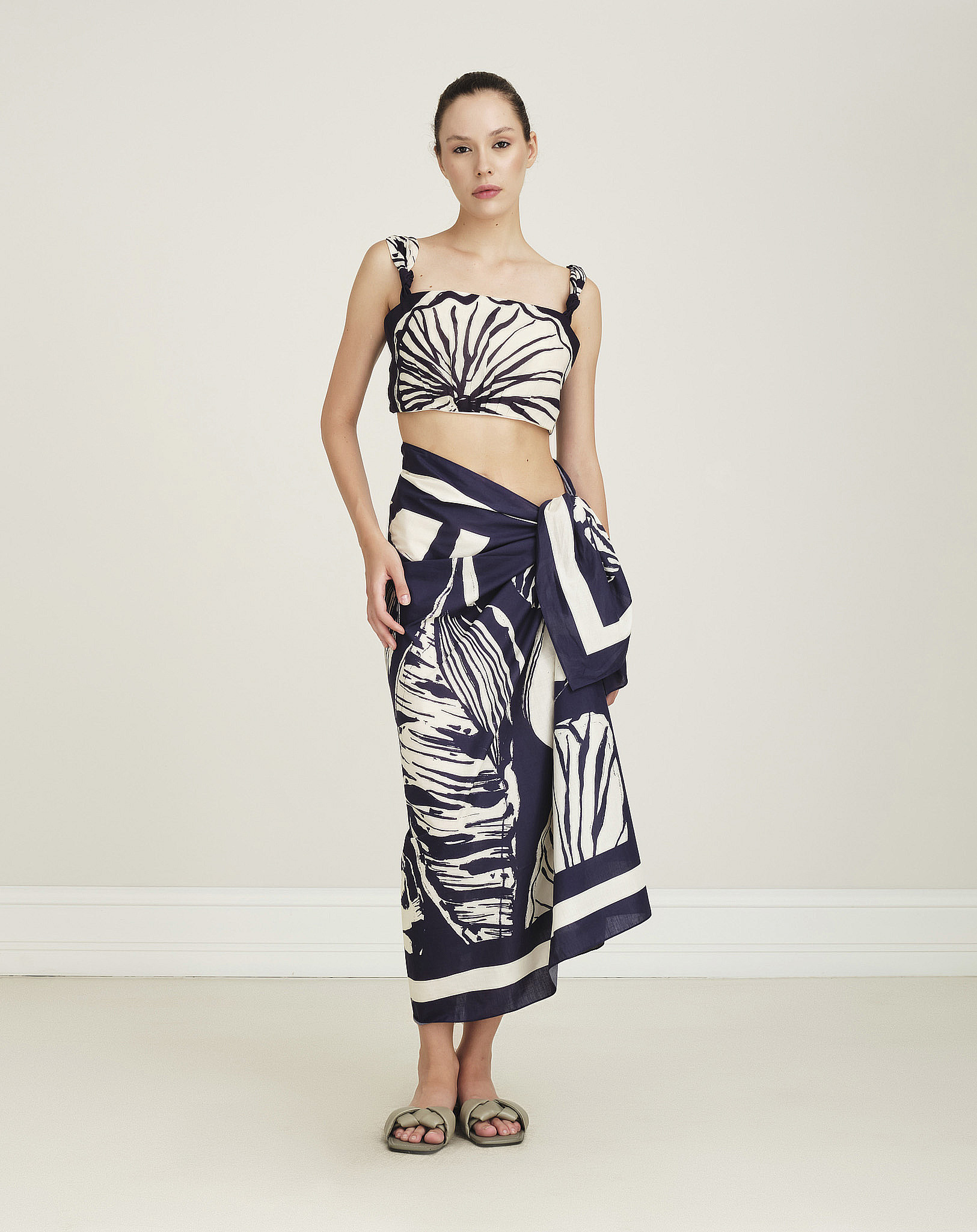 Johanna Ortiz- Into Nature Shell Print Cotton Voile Cropped Top